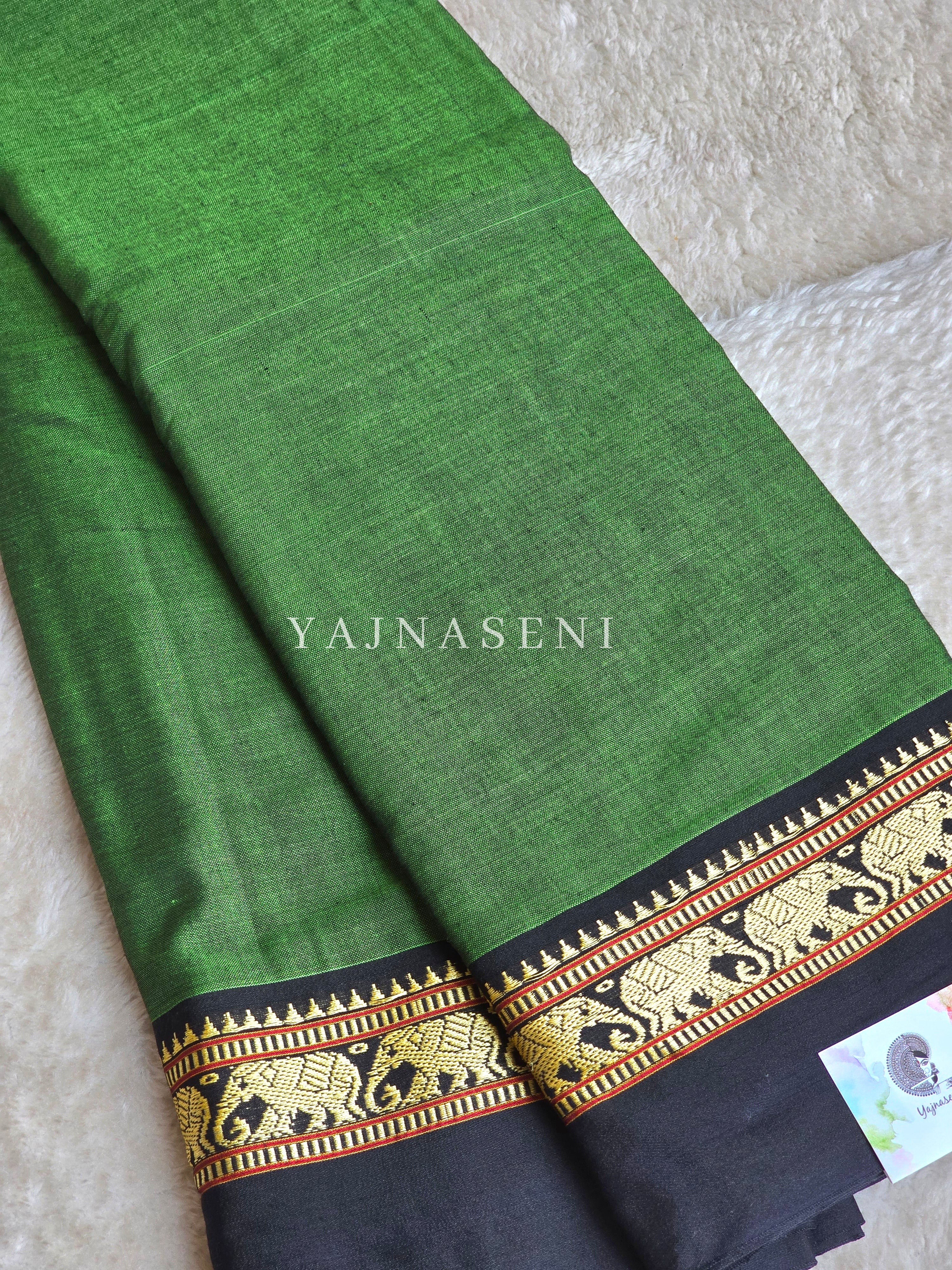 Narayanpet Mercerised Cotton Saree : Green x Black
