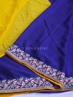 Load image into Gallery viewer, Chiffon Rangoli Semi Silk Saree x Embroidery : Blue x Yellow

