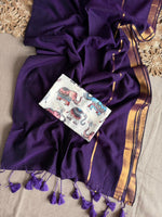 Load image into Gallery viewer, Mul Cotton Tassel Saree x Elephant Blouse : Purple
