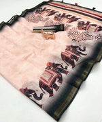 Load image into Gallery viewer, Printed Linen Cotton Saree x Elephants - Pastel Peach x Black
