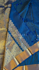 Minimalist Semi Silk Saree x Gold Zari - Peacock Blue