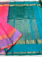 Load image into Gallery viewer, Big Kattam x Handloom Kanchipuram Silk Cotton Saree : Bright Punch Pink [Dual Tone] x Turquoise
