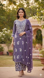 Load image into Gallery viewer, ZUNAIRA [XL/42] - Straight Cut Kurti Set (Purple)
