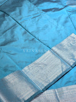 Load image into Gallery viewer, Semi Soft Silk Silver Zari Saree - Teal Blue
