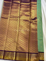 Load image into Gallery viewer, Kanchipuram Semi Silk Saree x Checkered - Seafoam Green x Dark Purple
