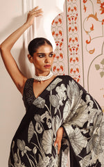 Load image into Gallery viewer, Printed Satin Saree : Black
