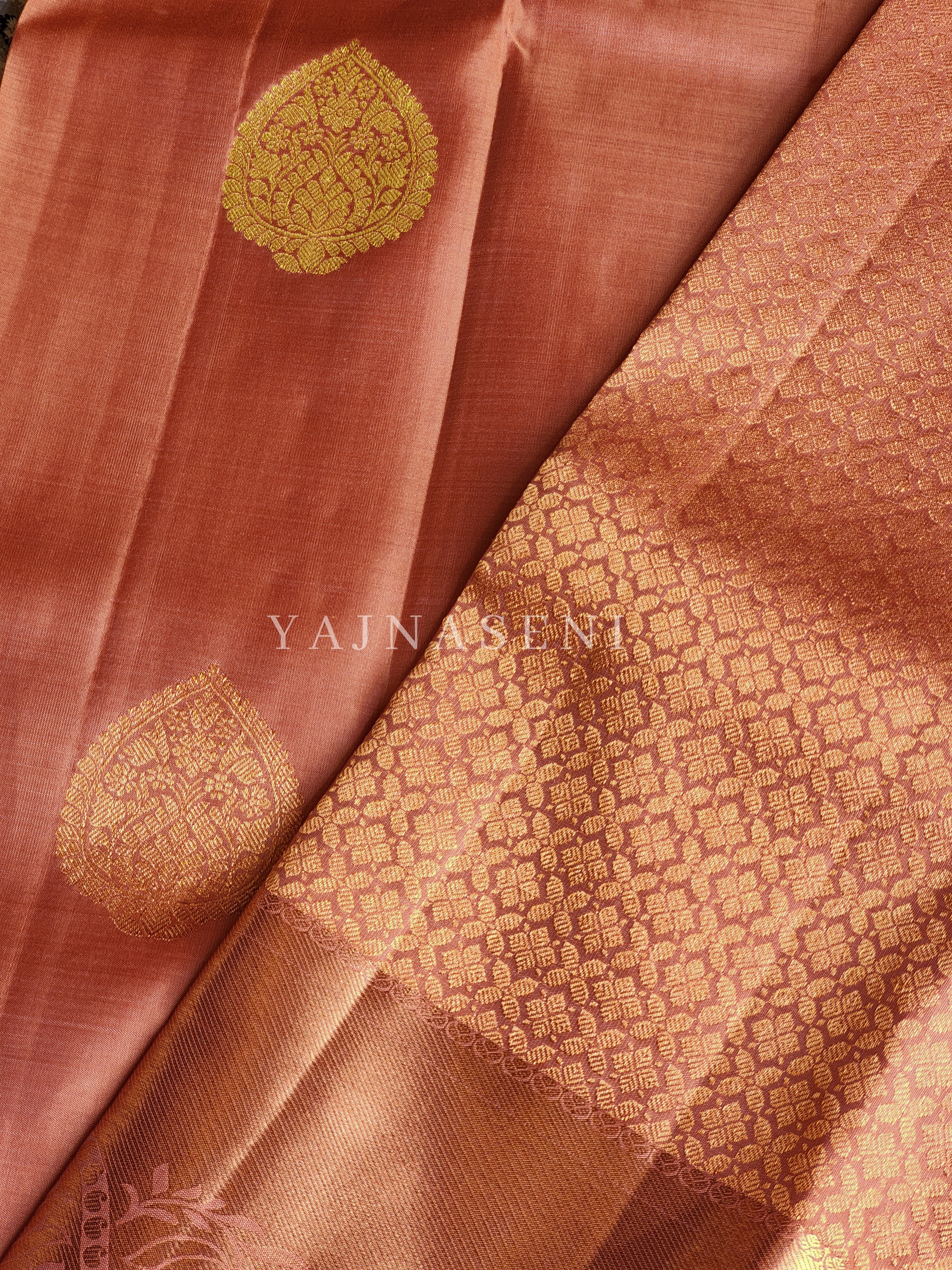 Peachy - Pure Kanjivaram Silk Saree with Copper Zari