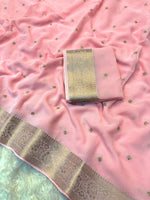Load image into Gallery viewer, Chiffon Saree x Sequins x Small Border : Pastel Pink
