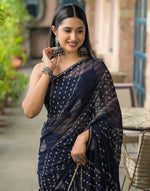 Load image into Gallery viewer, Chiffon Saree x Shimmery Tinsel : Blue
