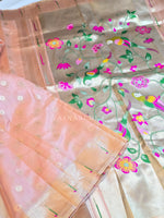 Load image into Gallery viewer, Tissue Semi Silk Saree x Paithani Inspired Motifs : Peach
