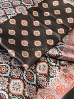 Load image into Gallery viewer, Printed Satin Ready Made Saree x Ajrakh Prints : Black x Blue x Wine
