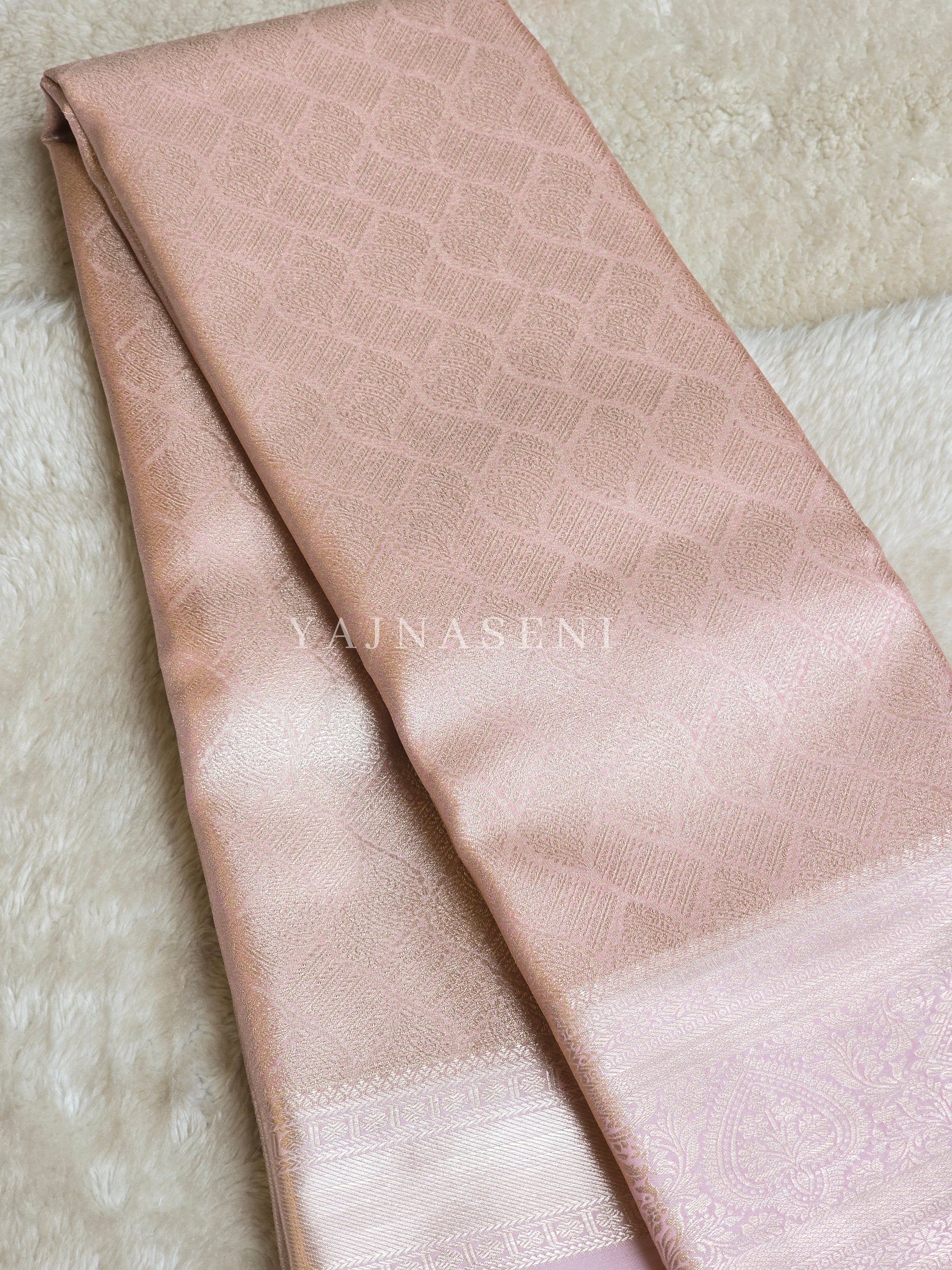 Semi Kanchipuram Silk Saree x Light Gold Zari - Pastel Pink