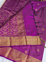 Load image into Gallery viewer, Vaira Oosi Checkered x Peacock Semi Silk Saree - Purple
