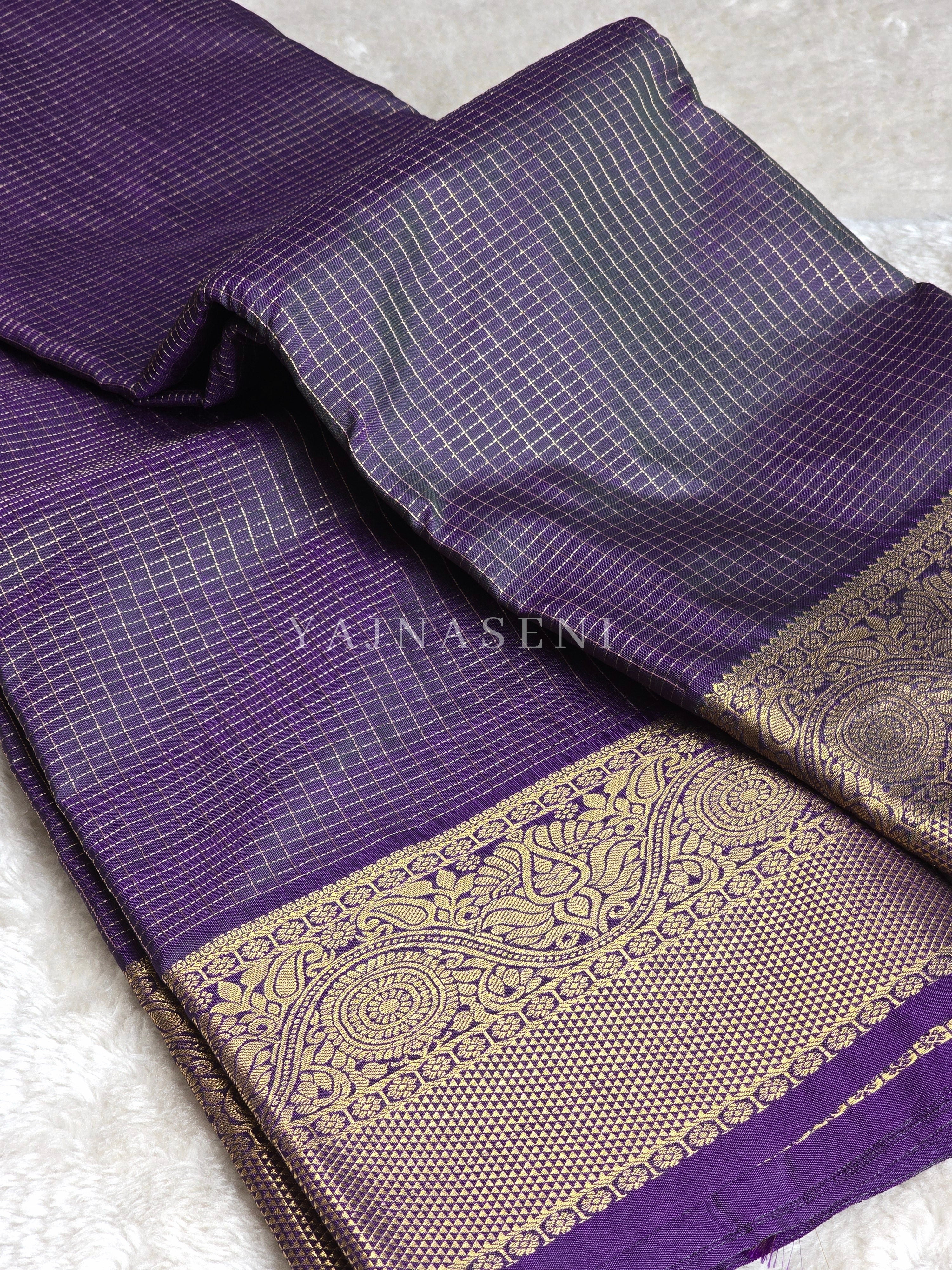 Vaira oosi x Checkered Saree - Aurora Borealis Purple