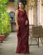 Load image into Gallery viewer, Chiffon Saree x Shimmery Tinsel : Maroon
