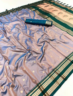 Load image into Gallery viewer, Semi Soft Silk Saree x Narayanpet Border - Ash Purple x Green x Teal
