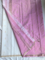 Load image into Gallery viewer, Maheswari Small Border Cotton Saree : White x Pastel Lilac
