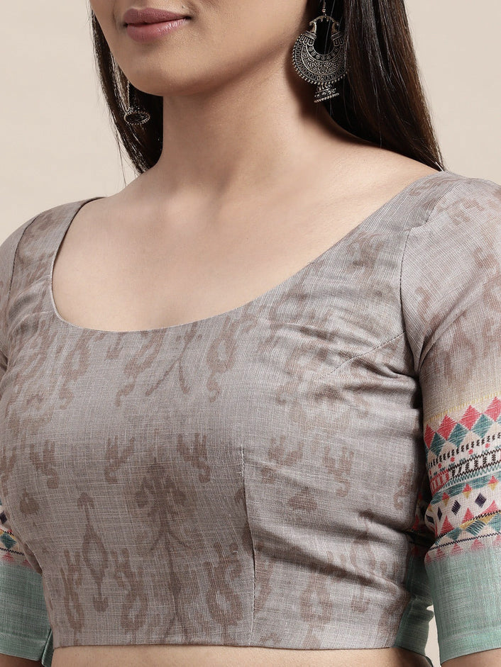 Linen Saree - Peach x Multicolour