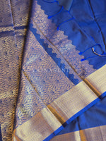 Load image into Gallery viewer, Minimalist Semi Silk Saree x Gold Zari - Navy Blue
