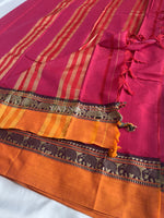 Load image into Gallery viewer, Narayanpet Mercerised Cotton Saree : Hot Pink x Orange
