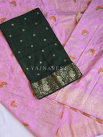 Load image into Gallery viewer, Banarasi Semi Silk Saree : Pink x Dark Green
