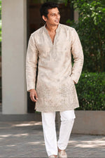 Load image into Gallery viewer, JIIVA [M/38] - (Cream) Men Mid Length Kurta Top
