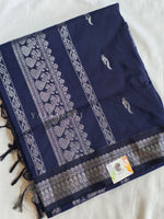 Load image into Gallery viewer, Kalyani Cotton Saree - Silver Zari : Dark Blue
