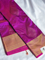 Load image into Gallery viewer, Semi Kanchi Silk x Gold Zari Saree - Purple Garnet (Red Undertone)
