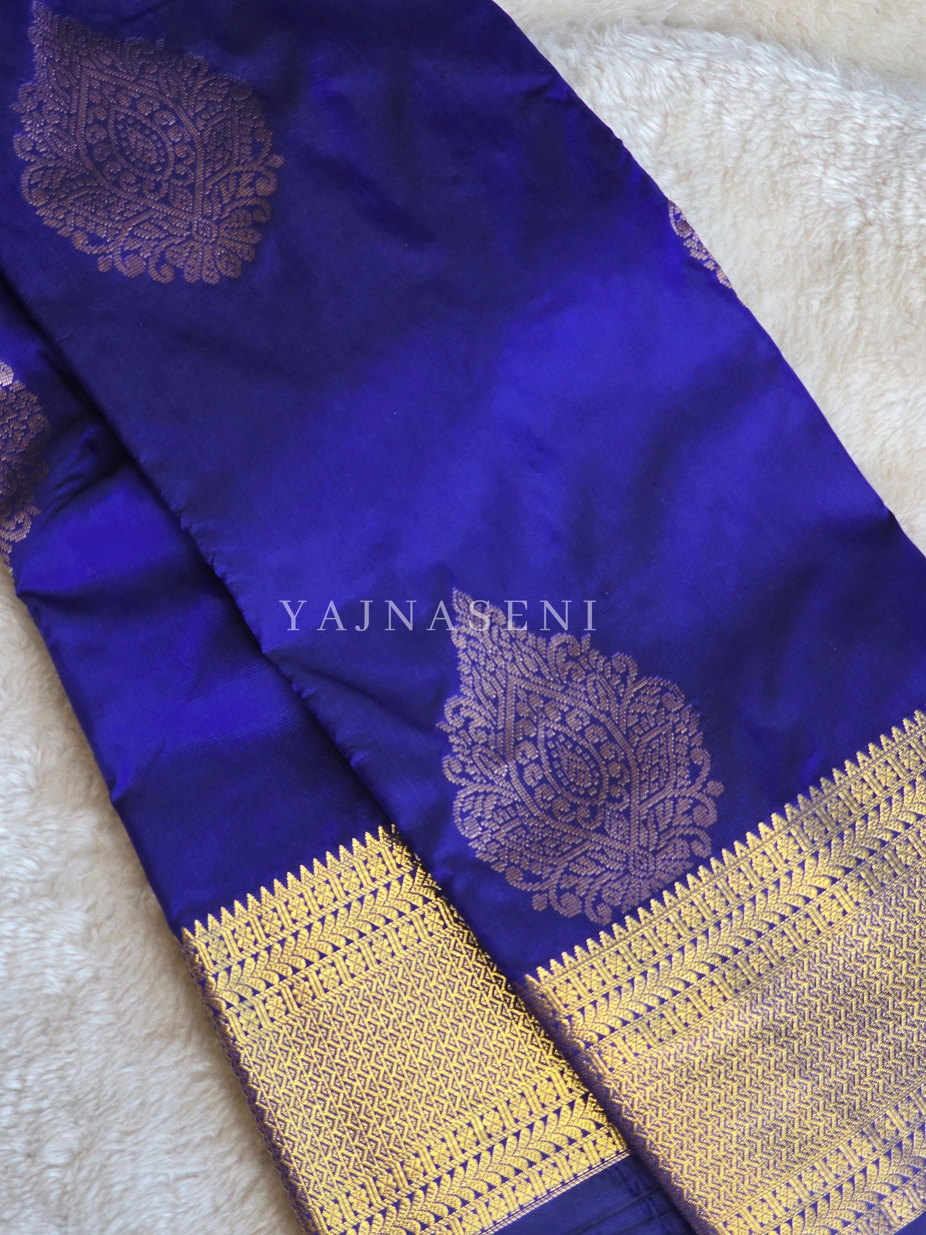 Semi Kanchi Silk x Gold Zari Saree - Royal Blue