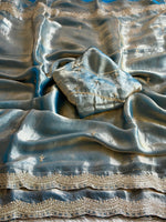 Load image into Gallery viewer, Satina Space Silk Saree x Embroidery : Metallic Blue
