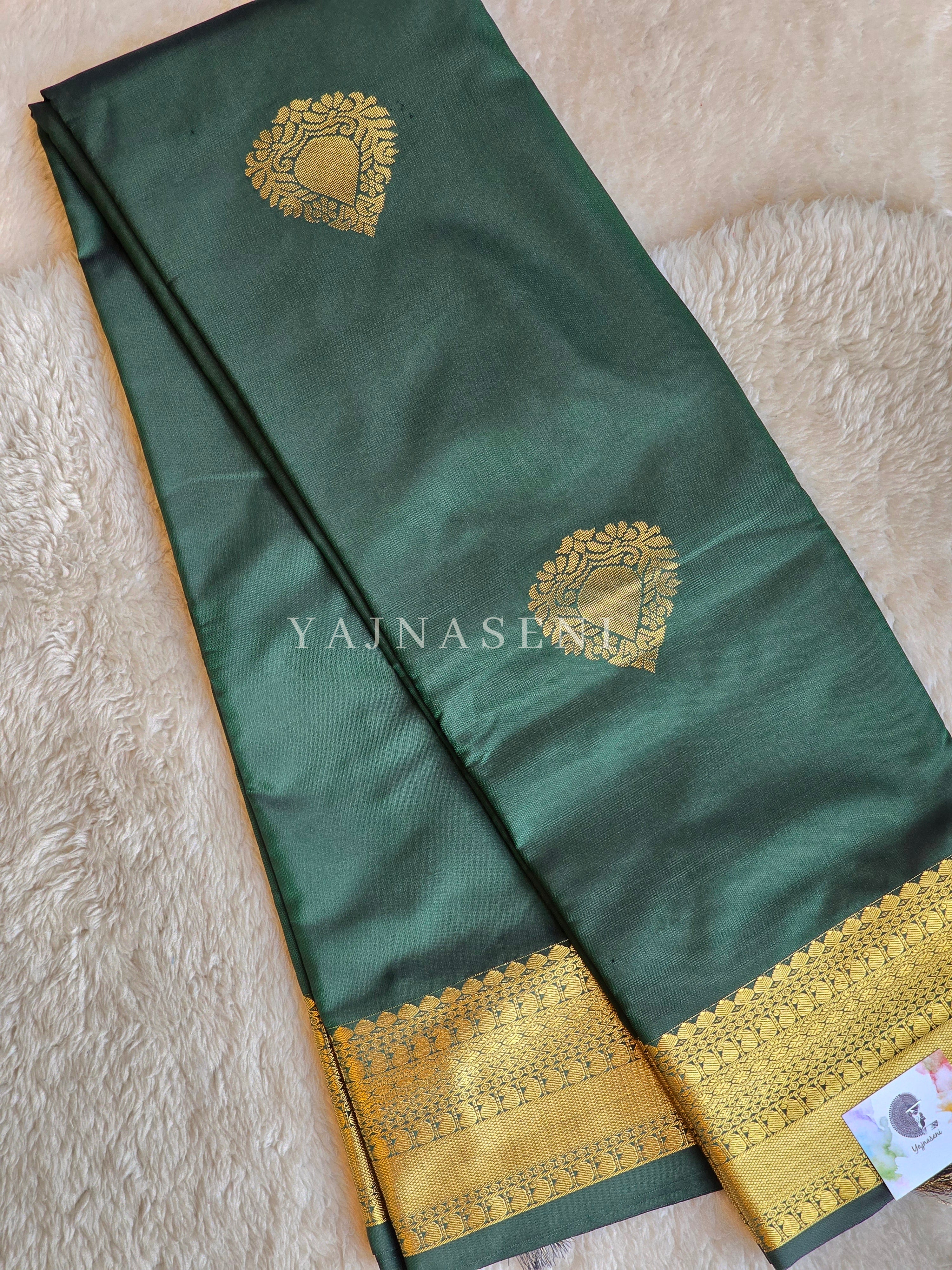 Soft Silk x Gold Zari Saree - Bottle Green