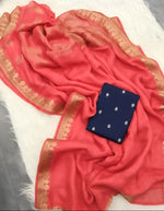 Load image into Gallery viewer, Crushed Fabric Viscose Georgette Saree x Checkered - Coral x Purple
