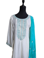 Load image into Gallery viewer, SAMIRA [3XL/46] - Flared Kurti Set (White x Blue)
