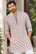 Load image into Gallery viewer, VIKRAM [L/40] - (Pink) Men Mid Length Kurta Top
