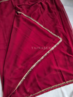 Load image into Gallery viewer, Chiffon Saree x Mirror Lace Border : Maroon
