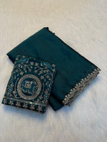 Load image into Gallery viewer, Georgette Saree x Scallop Border x Embroidery: Teal
