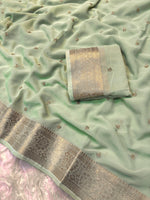 Load image into Gallery viewer, Chiffon Saree x Sequins x Small Border : Mint
