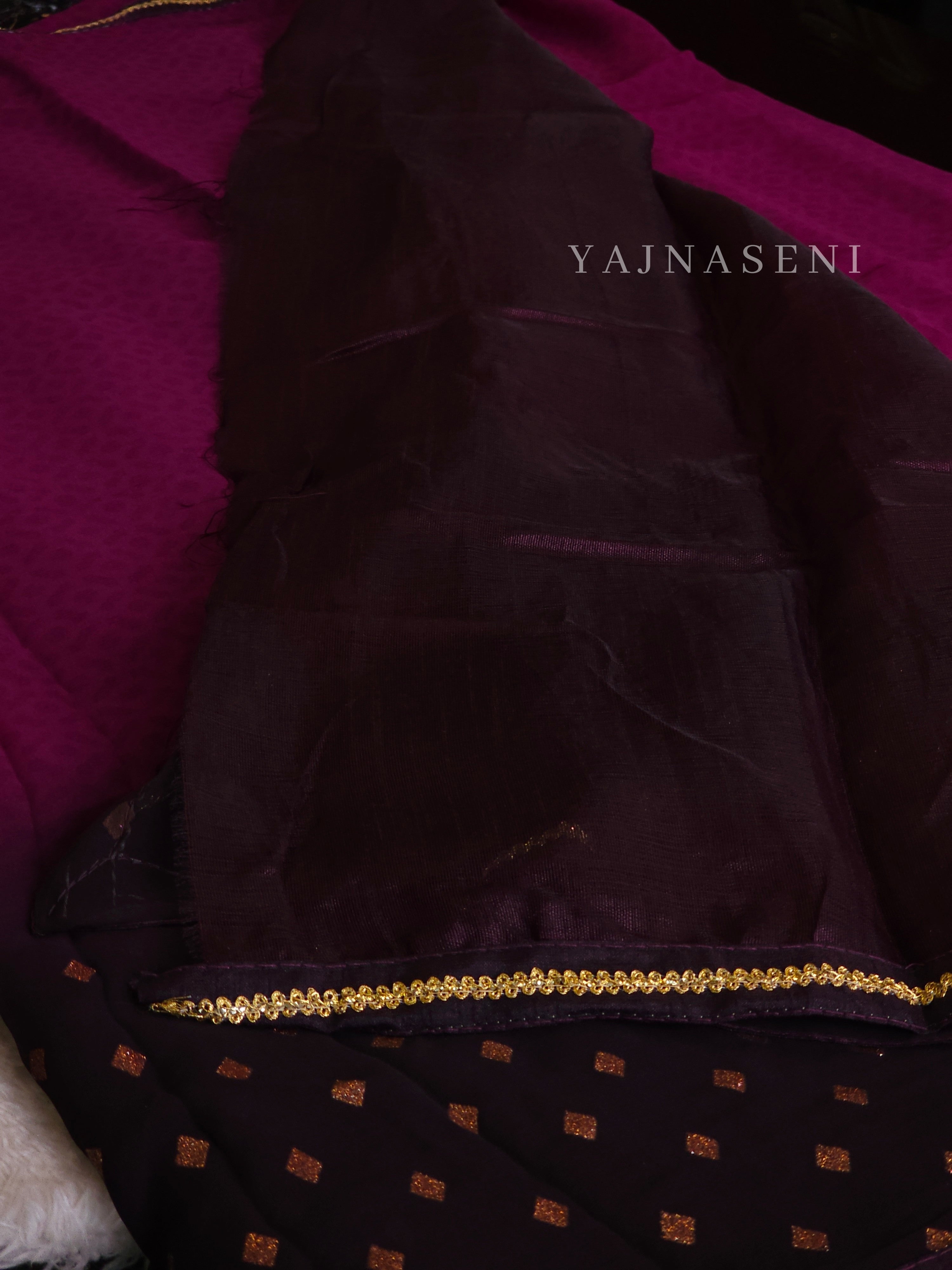 Georgette saree x Glitter prints - Purple x Wine