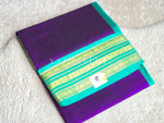 Load image into Gallery viewer, Handloom Kanchipuram Silk Cotton Saree x Korvai Border : Purple x Teal Green
