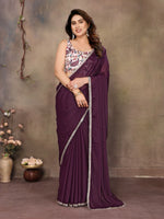 Load image into Gallery viewer, Chiffon Saree x Mirrors x Lace : Dark Purple

