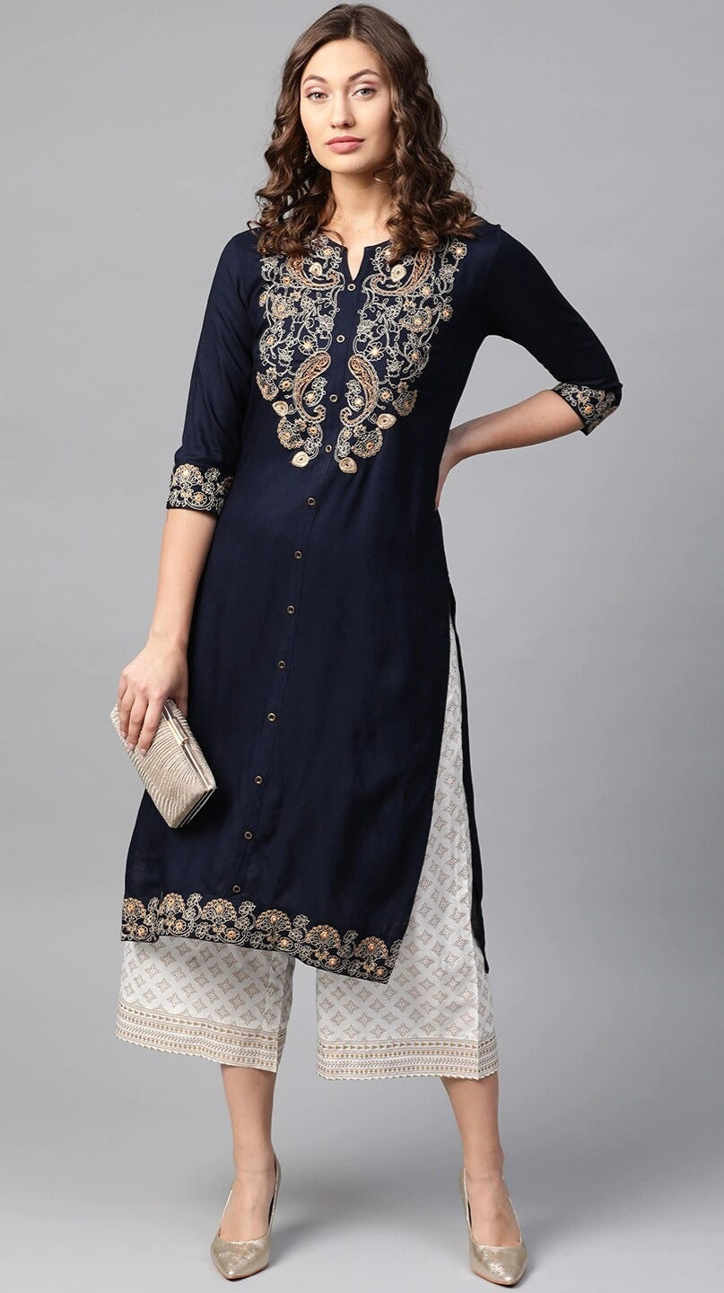 CHAYA [S / 36] - Straight cut embroidered kurti set