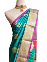 Load image into Gallery viewer, Kanchipuram Silk Saree - Teal x Purple

