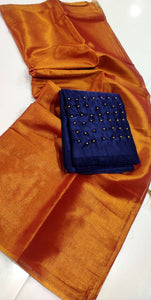 Tissue Saree - Copper x Dark Blue