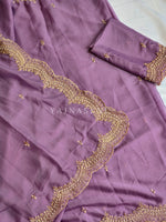 Load image into Gallery viewer, Chiffon saree x Embroidery x Pearls : Lavender

