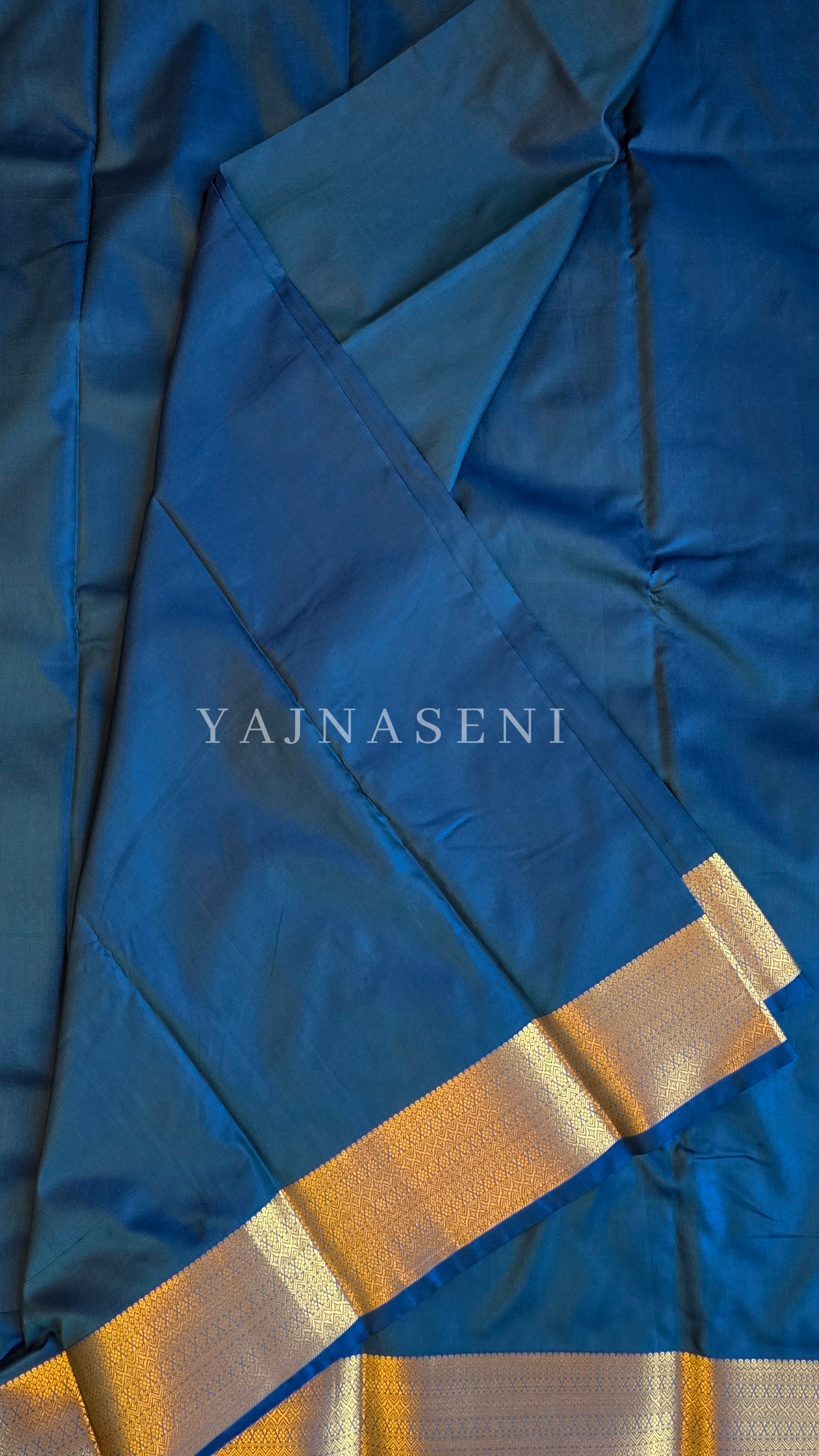 Minimalist Semi Silk Saree x Gold Zari - Peacock Blue