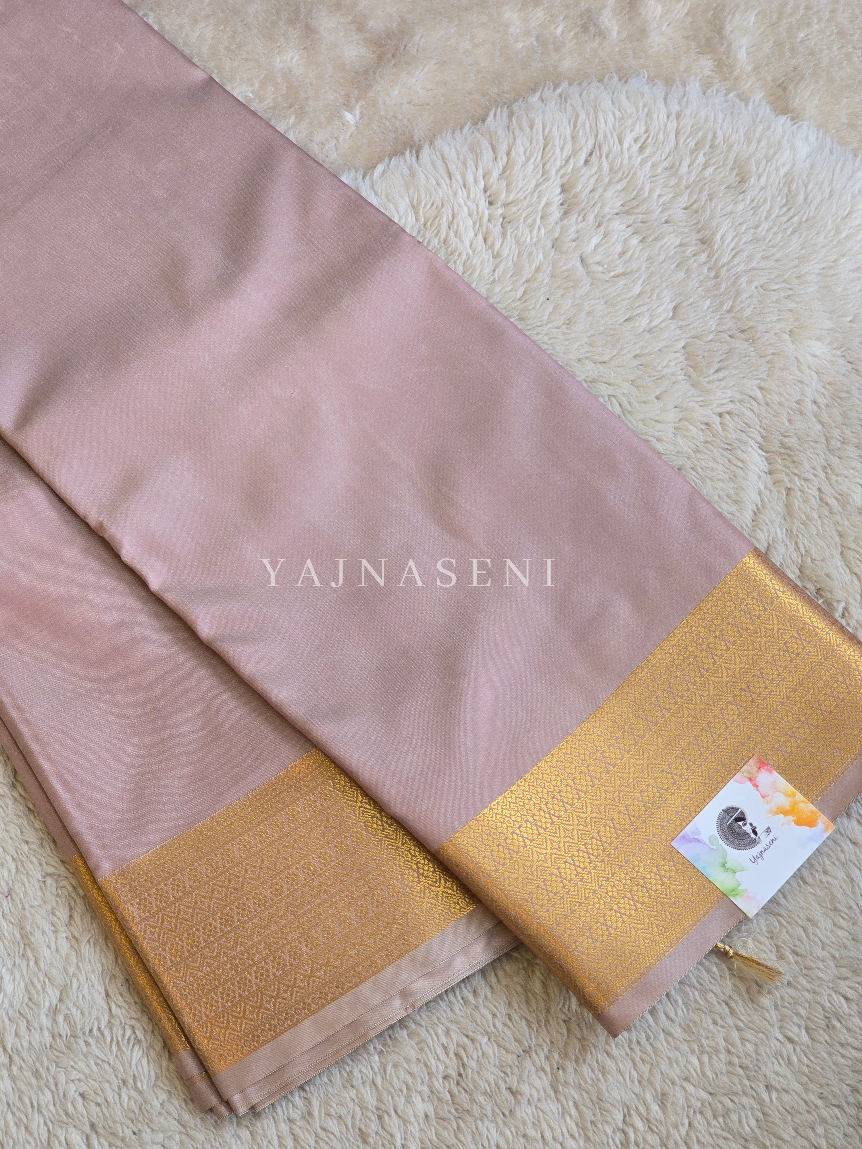 Minimalist Semi Silk Saree x Gold Zari - Blush