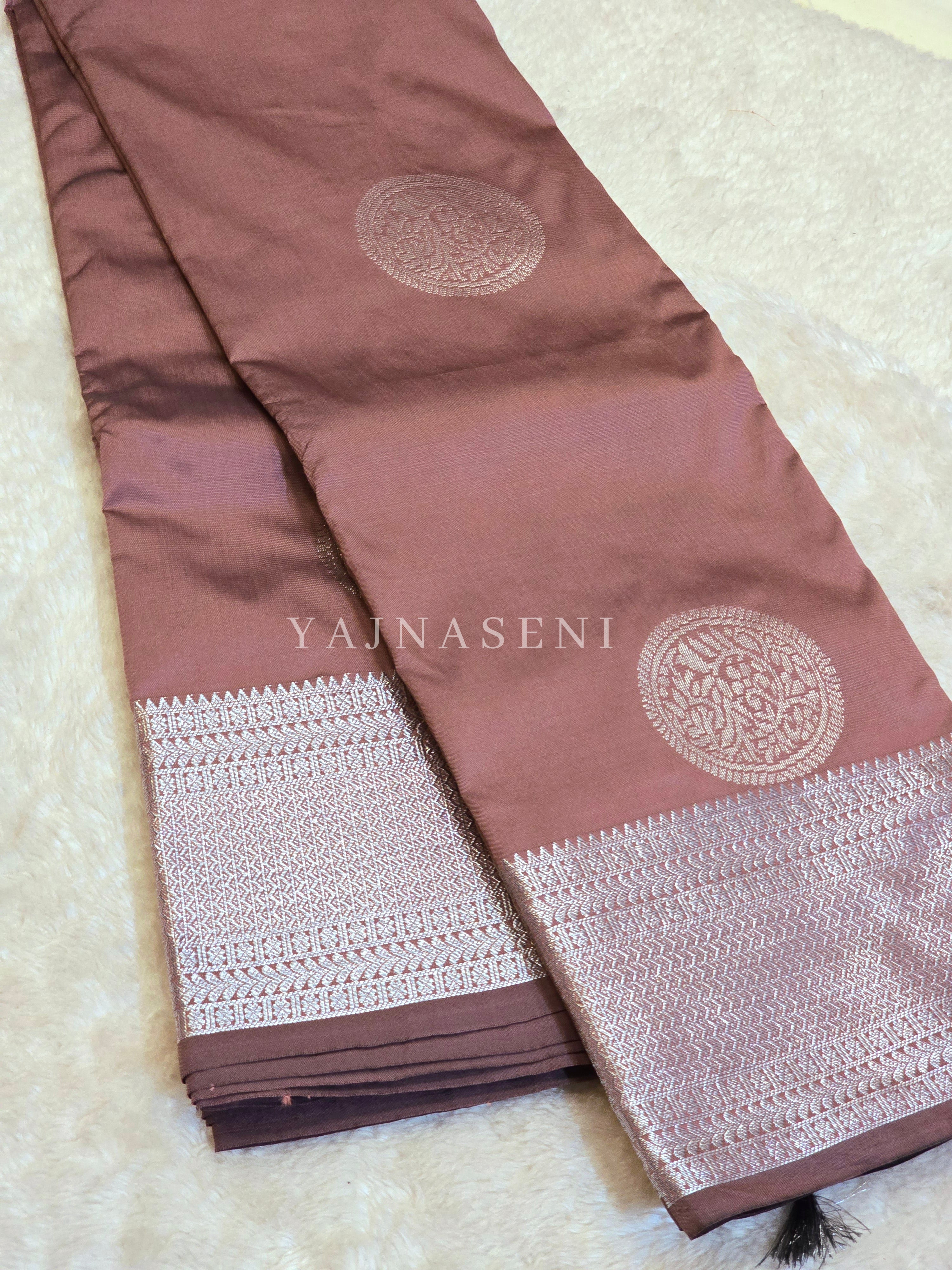 Semi Soft Silk Silver Zari Saree - Rose Taupe