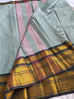 Load image into Gallery viewer, Kanchi Cotton Saree x Tall Border : Sage Green x Dark Green
