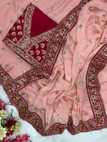 Load image into Gallery viewer, Chiffon Rangoli Semi Silk Saree x Embroidery : Pink Legacy
