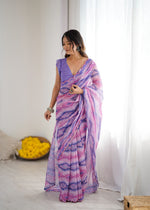 Load image into Gallery viewer, Printed Chiffon Saree x Mirrors : Candy Floss
